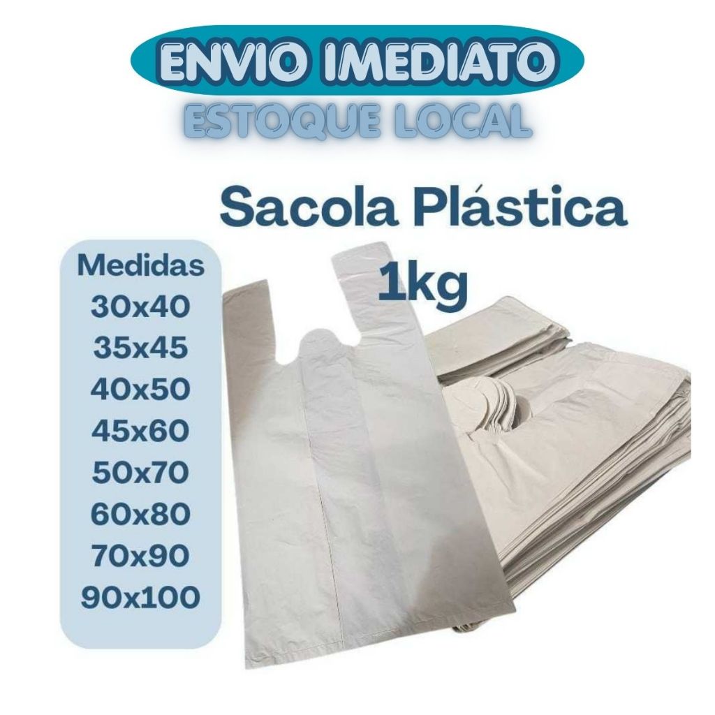 1kg Sacola Plastica Reforçada Branca Leitosa Mercado Varios Tamanhos 1 Kilo