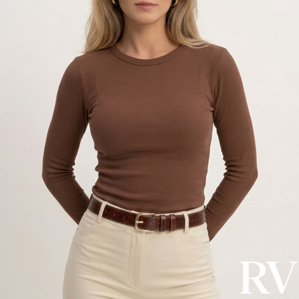 Blusa Manga Longa Feminina Ribana Gola Redonda Basica Casual
