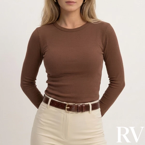 Blusa Manga Longa Feminina Ribana Gola Redonda Basica Casual