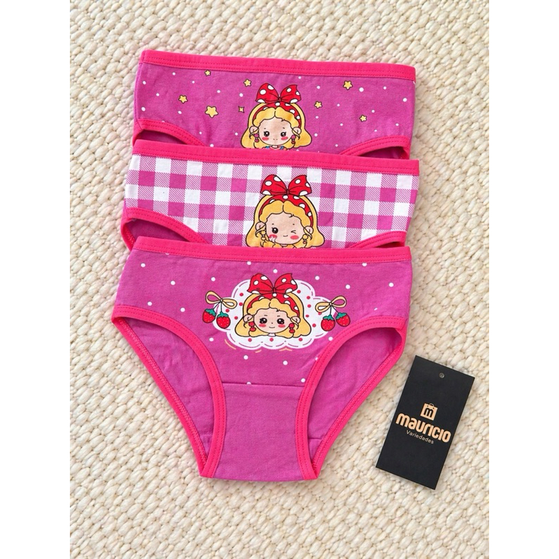 1 Calcinha infantil estampa boneca morangos