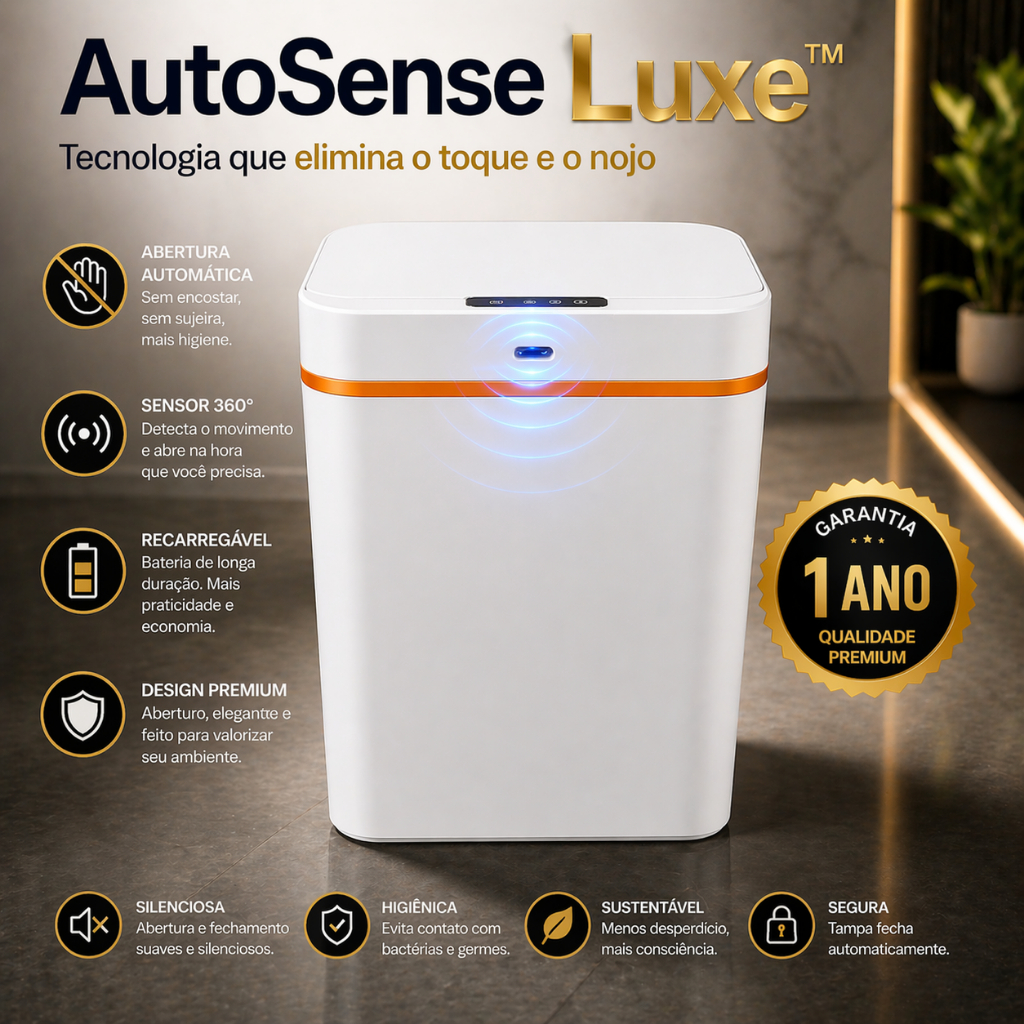 Lixeira Automatica Recarregavel Capac 12 Litros Sensor Movimento Resistente
