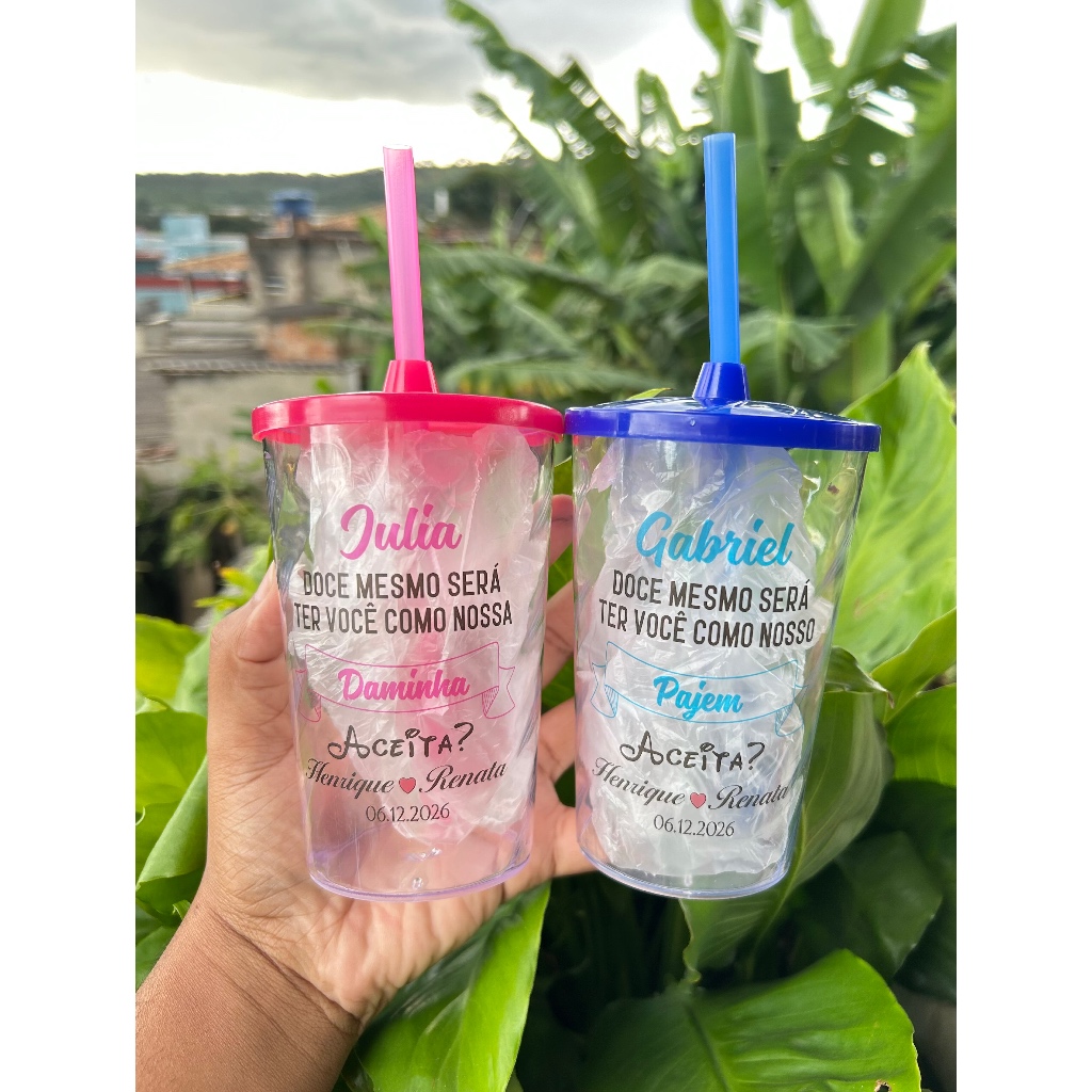 Kit 3 Copos Personalizados 500ml com Tampa e Canudo | Lembrancinha Festa Infantil Aniversário