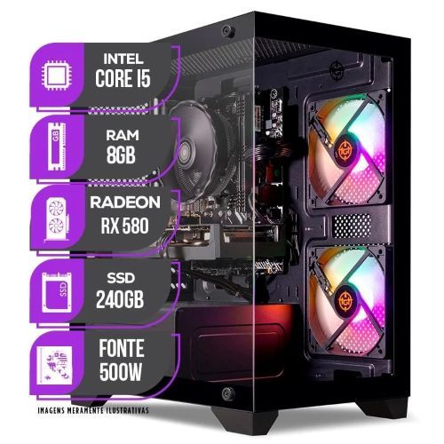 PC Gamer Intel Core i5, RX 580 8GB, 8GB DE RAM, SSD 480GB, Fonte 500W Com Nota Fiscal E Garantia