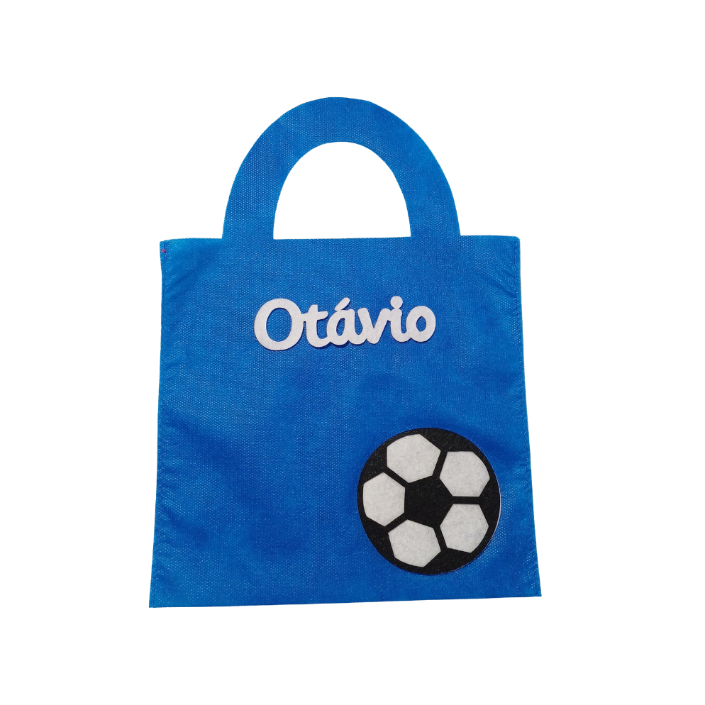 Sacolinhas Personalizadas TNT com nome criança Futebol Azul lembrancinhas de festa de aniversario 22cmX22cm