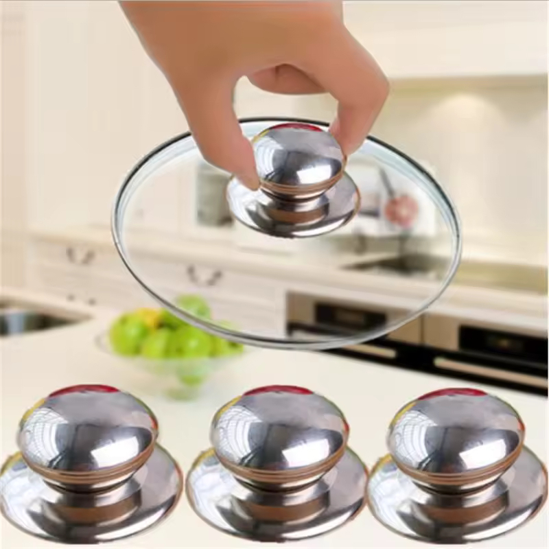 Kit 2 Puxadores de Tampa de Panela Aço Inox Universal Pegador Resistente com Parafuso