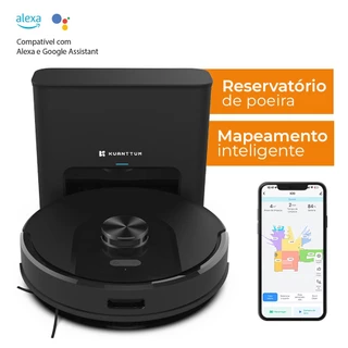Robô Aspirador Pó Inteligente App Tuya Smart Life Wi-Fi Passa Pano Laser LDS Kuanttum X10 Preto 110V
