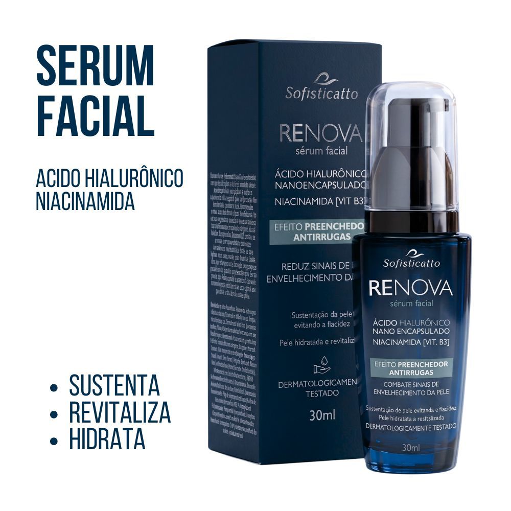 Sérum Anti-Idade Preenchedor clareador Antirrugas Renova com Ácido Hialurônico 30m Hidratante Facial