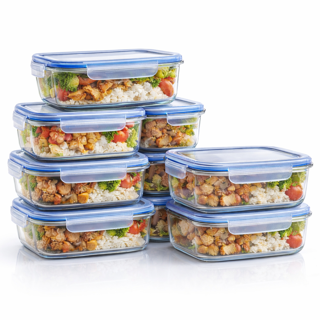 Kit 6 Potes De Vidro Hermético 640ml C/ Tampa 4 Travas Transparente Marmita Organizador De Alimentos