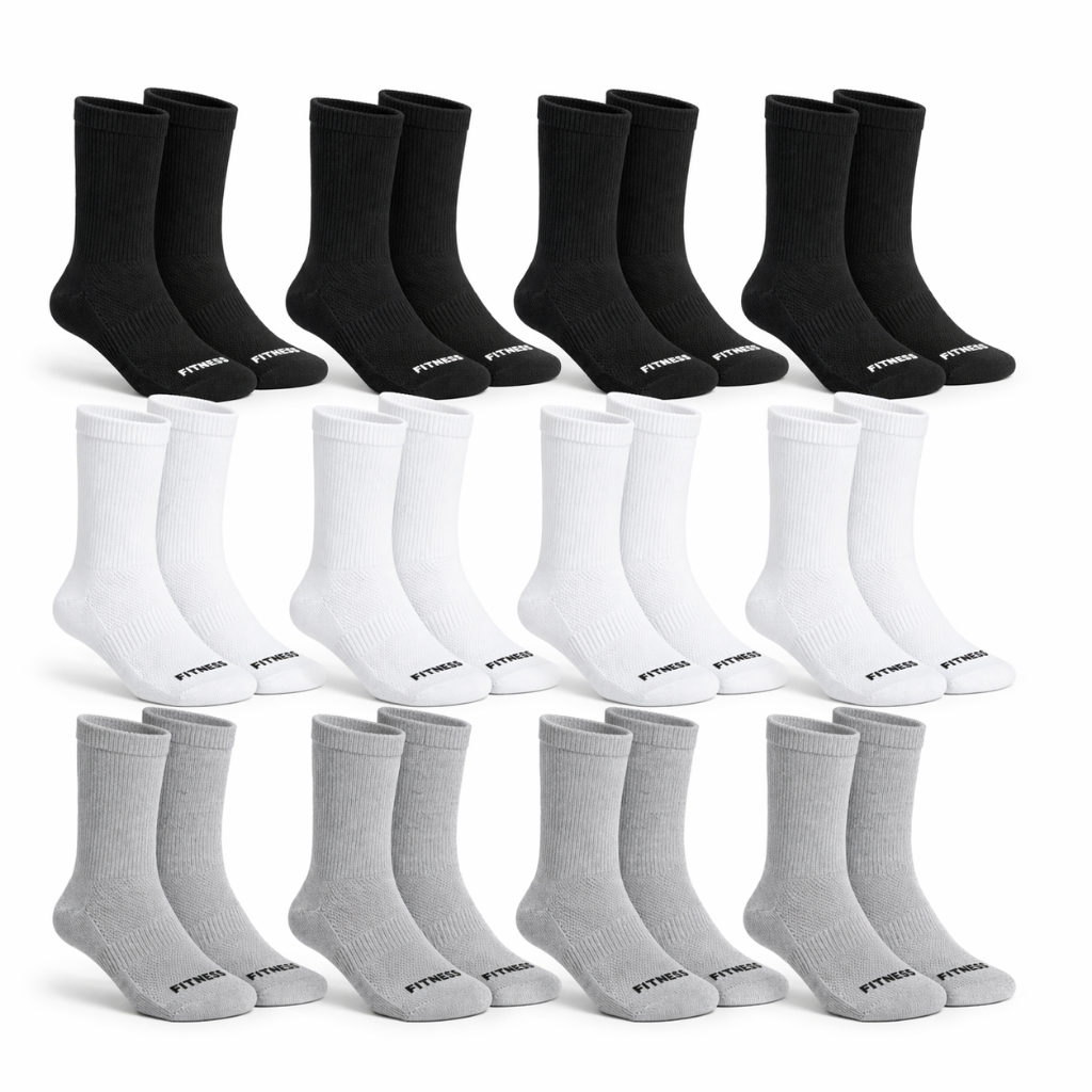 Kit 12 Pares Meia Esportiva Dry FIT Respirável Algodão Cano Médio Alto Corrida Academia
