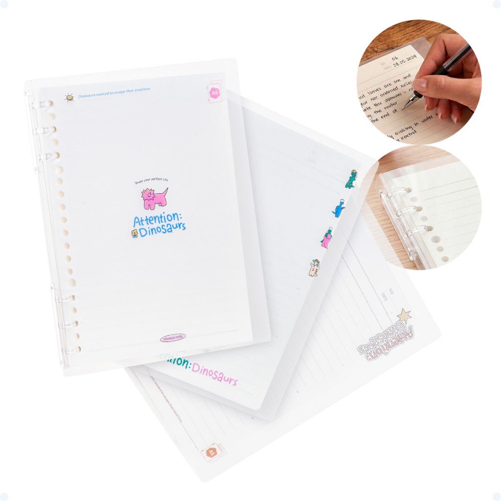 Caderno Fichario Feminino Escolar A5 6 Argolas Capa Transparente 48 Folhas Faculdade Escola