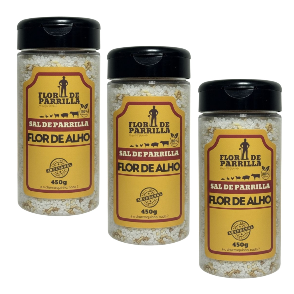 Kit com 3 Sal Flor de Parrilla Flor de Alho – 450g | 100% Artesanal e Natural