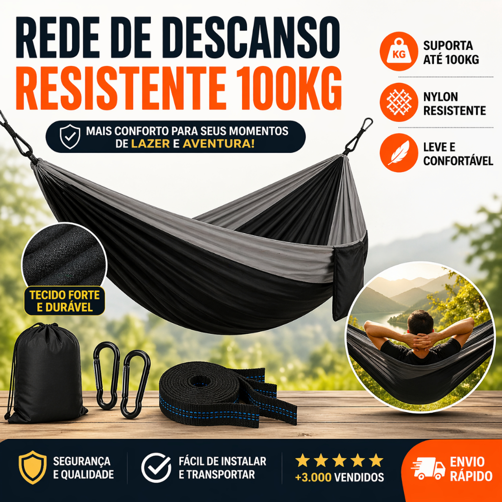 Rede De Dormir Descanso Suporta 100kg Nylon Camping Resistente