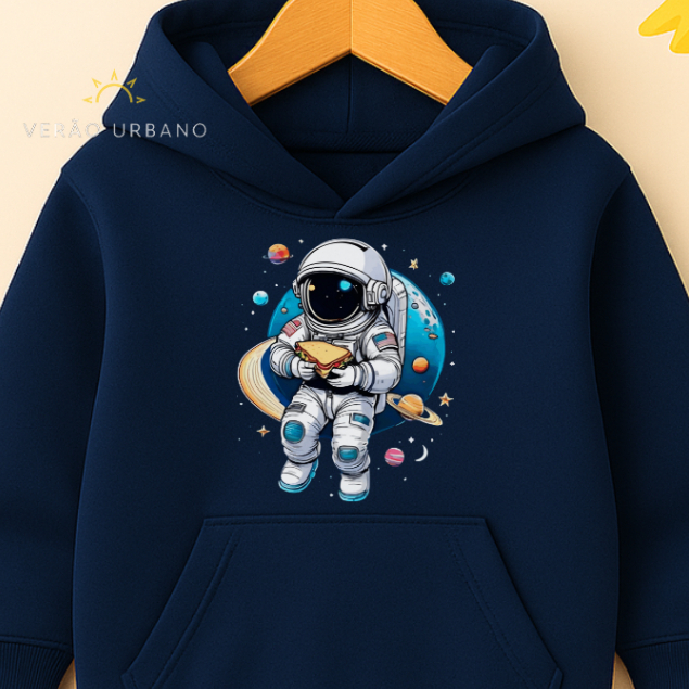 Agasalho infantil Criança Juvenil Moletom com Bolso Canguru e Capuz Estampado "Astronauta"