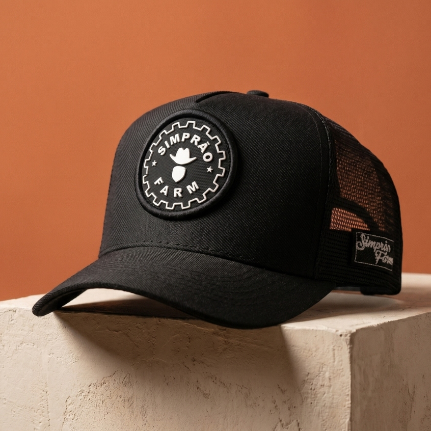 Boné Country Simprão Farm Rodeio Telinha Moda Masculino Original Aba Curva Trucker Preto Masculino Peão Premium