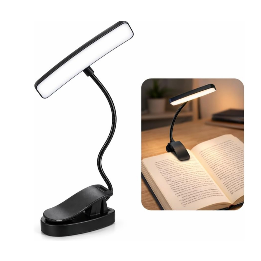 Luminaria de Leitura LED Recarregavel Luz para Livros USB 3 Niveis Luz Neutra Para Livros Estudos e Leitura Noturna