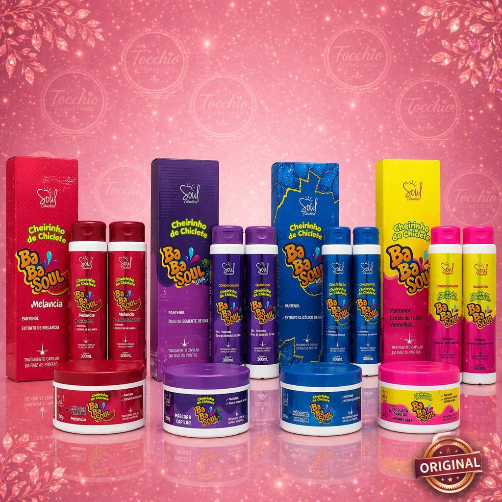 Kit Capilar BABASOUL 03 Itens - Cheirinho de Chiclete - SOUL - Tutti Frutti - Menta - Uva - Melancia