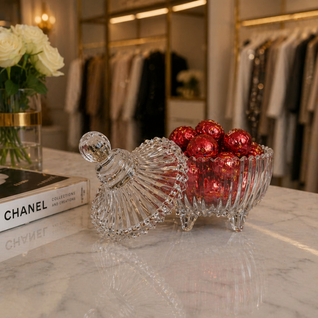 Kit C/ 10 Mini Potiche de Vidro Cristal Carrocel C/ Pé e Tampa 6.5x10cm Lembrancinha Bomboniere Decoração de Festa Luxo