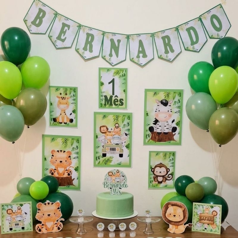 Kit Festa aniversário 50 itens safari aquarela | mesversario| | lembrancinha | comemoração| menino em Oferta na Shopee