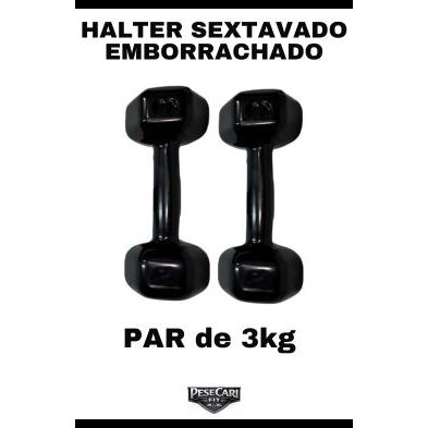 Par Halter Sextavado Emborrachado 3kg (2 unidades) - Peso de academia Treino em Casa Funcional Fisio