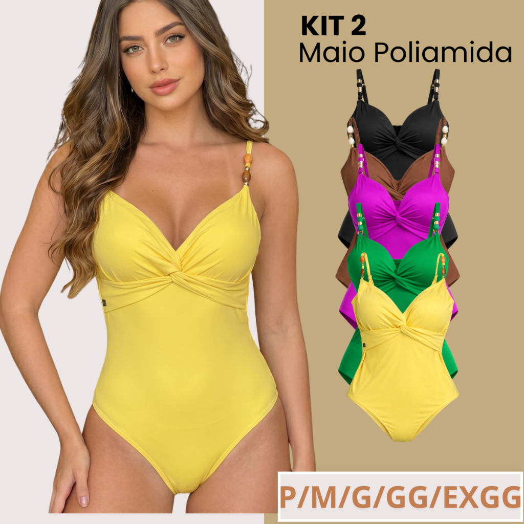 Kit 2 Maiô Disfarça Barriga Feminino Decote Nó Poliamida Bojo Forrado  Versátil Praia