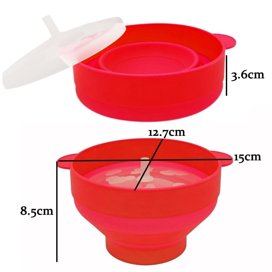 Pipoqueira Silicone Dobrável Microondas Tampa Vermelha Sem Óleo Portátil Fácil Limpeza Pipoca Caseira Saudável