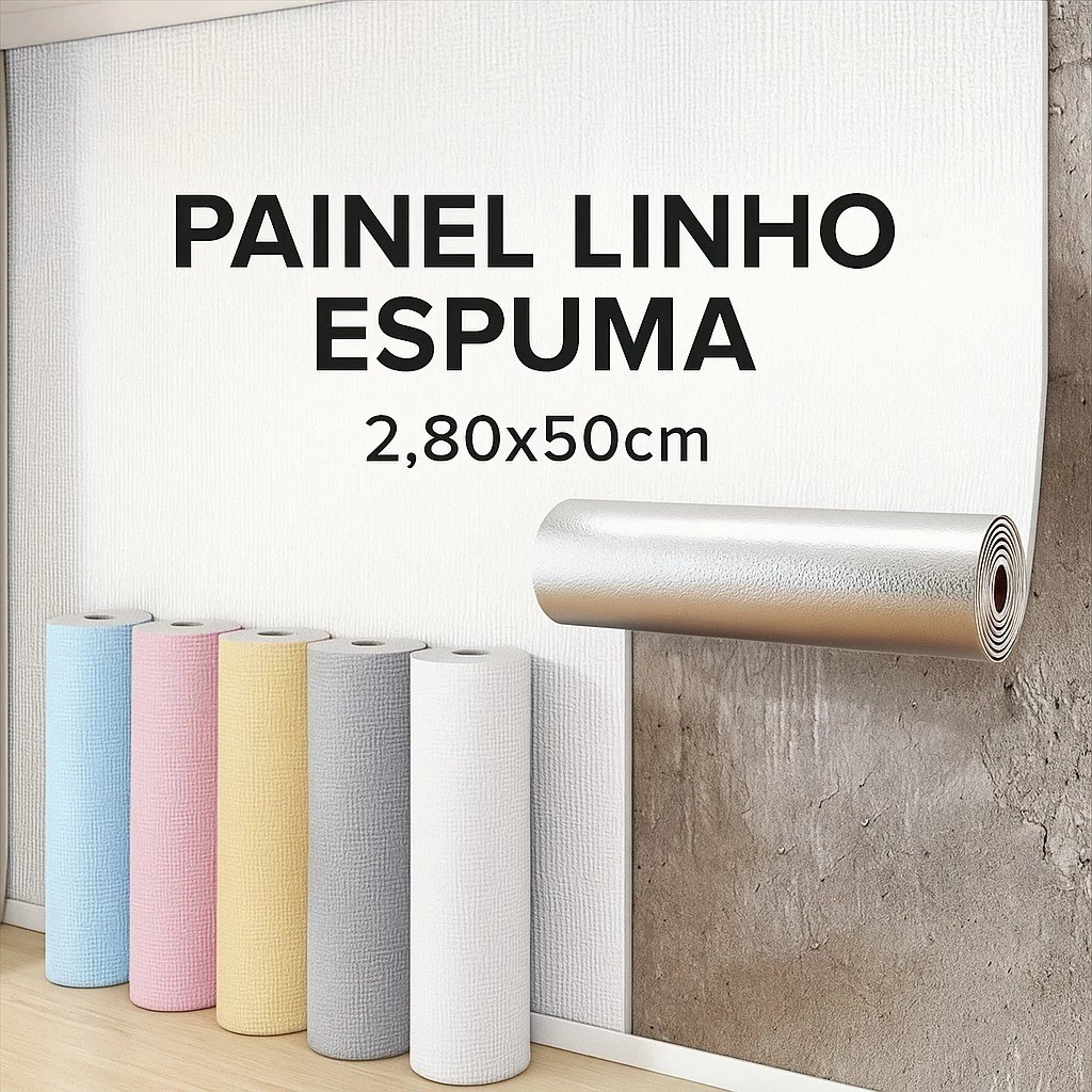 Kit Com 3/2/1/ rolo Painel Linho Liso Espuma 2,80x50cm Adesivo Grosso Autocolante Decoração Revestimento Acústico