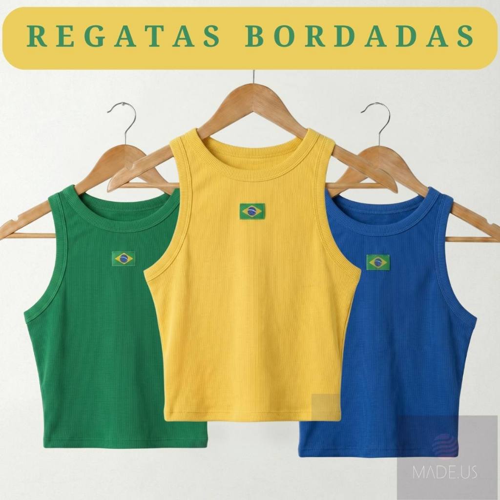 Regatas Femininas Brasil em Ribana com Bandeira BORDADA
