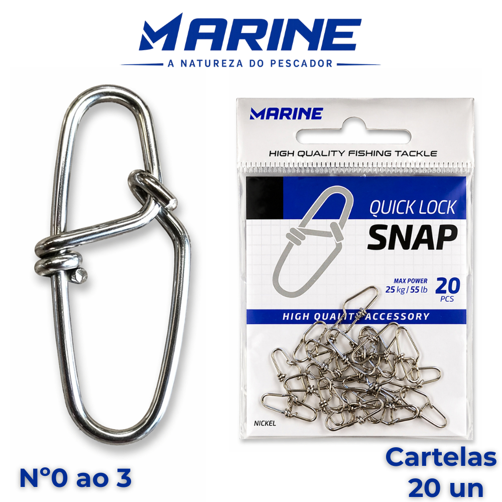 Snap de Pesca Quick Lock Marine Sports Engate Rápido para Isca Artificial Varios tamanhos - 20unds - Cartelas