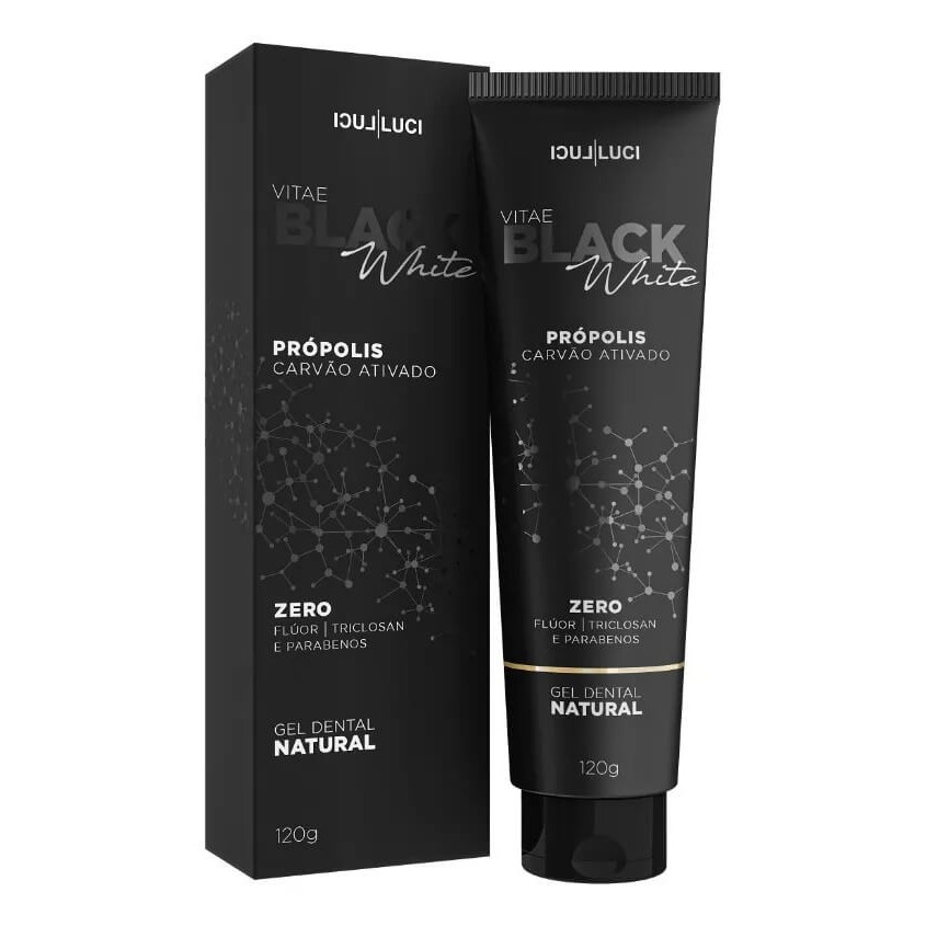 Creme Dental Vitae Black White com Carvão Ativado Clareador Luci Luci - Hálito Fresco