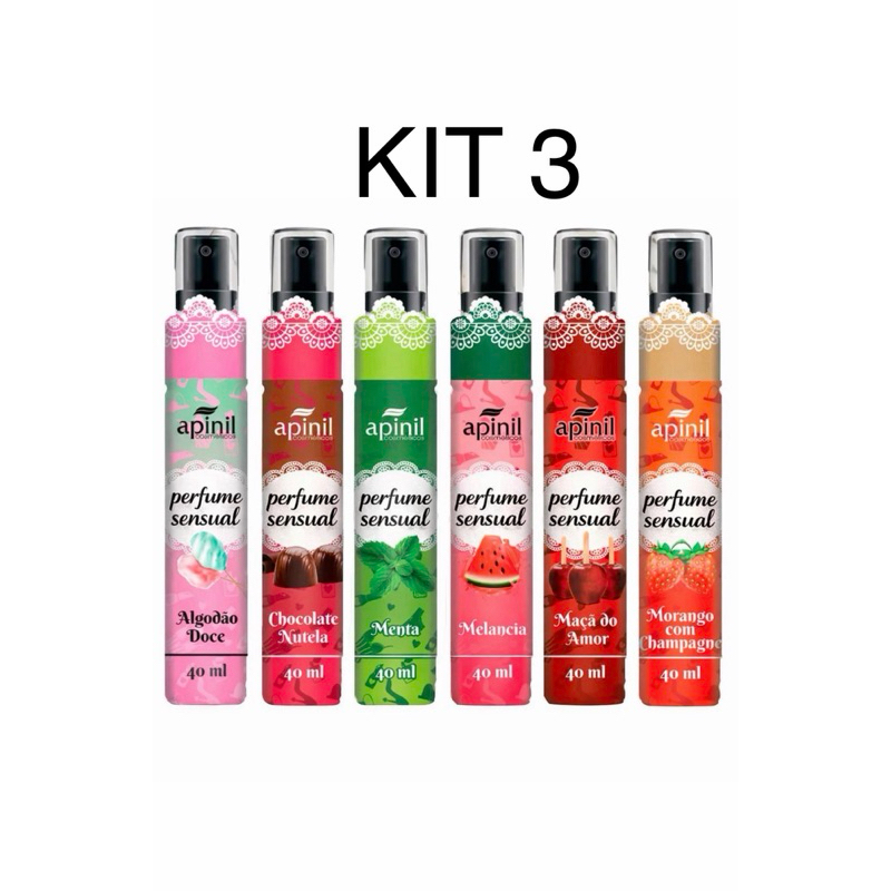 Kit 3 Perfume Sensual Apinil 40ml Fragancias Sortidas Auto cuidado Feminino