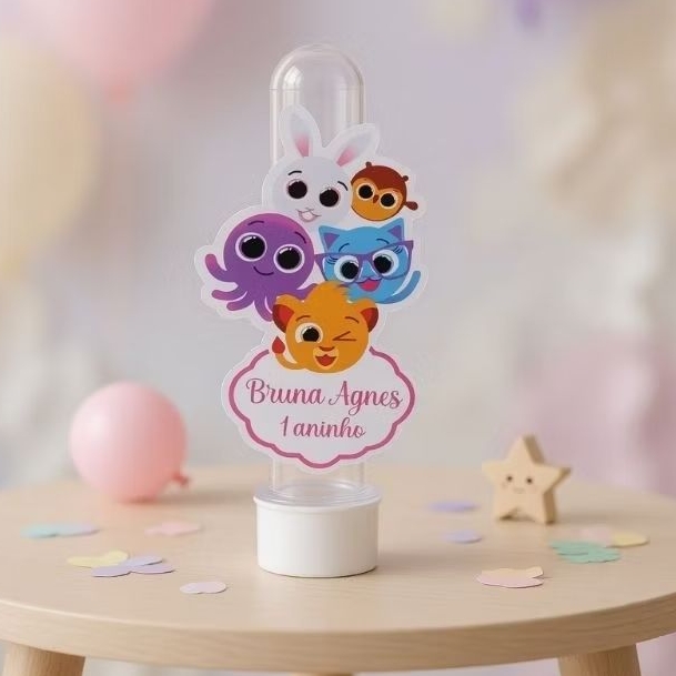Aplique para Tubete Bolofofos Rosa - Personalizados - Lembrancinha - Festa Infantil - Aniversário - Decoração