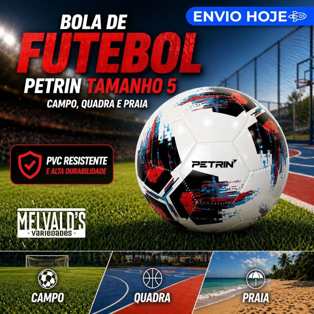 Bola de Futebol Petrin Tamanho 5 Campo Society Oficial Resistente Alta Qualidade