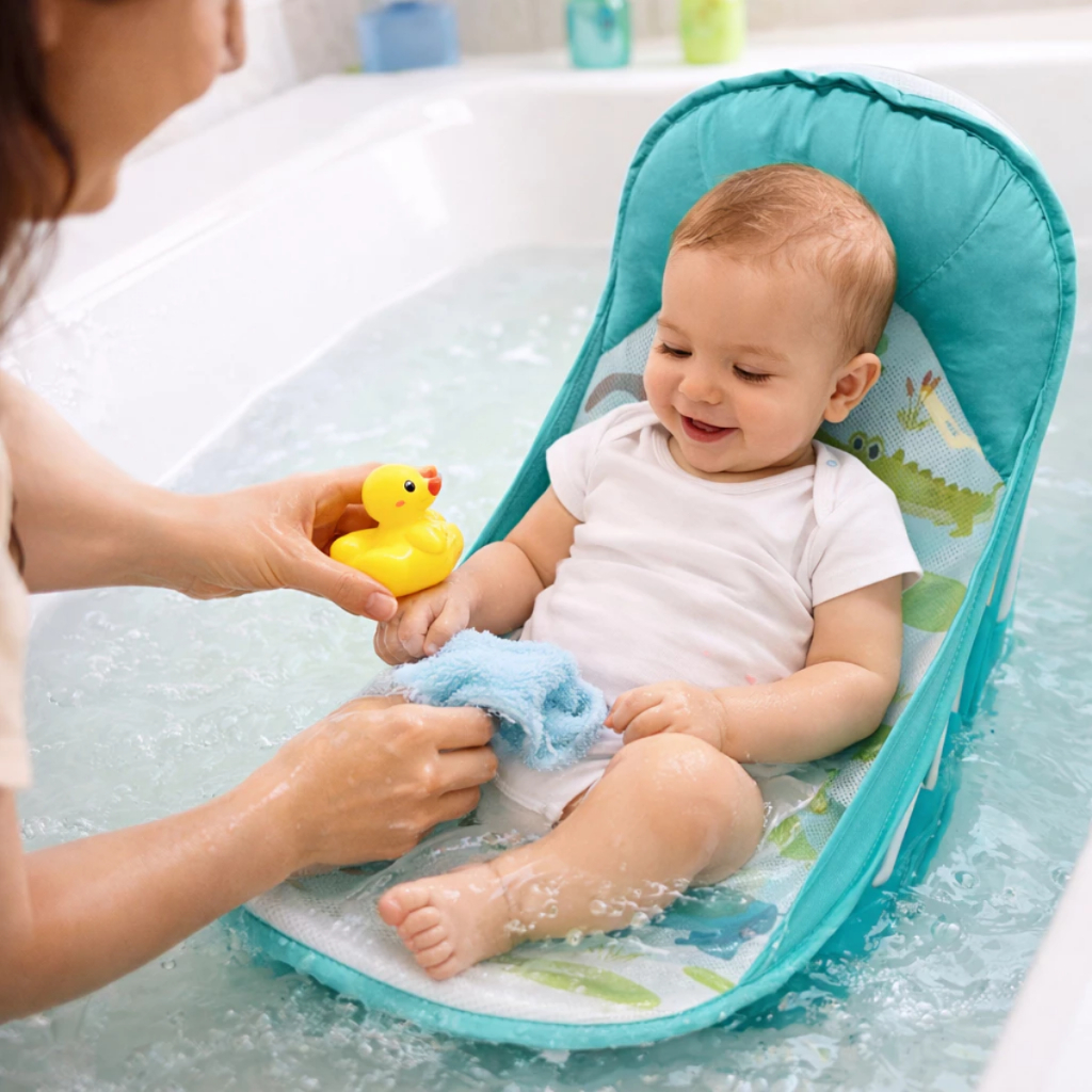 Cadeira de Balanço Verde com Assento Infantil Deluxe Suporte Confortável Para o Banho do Bebê