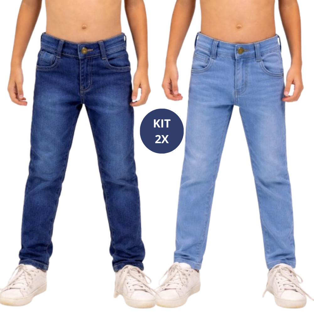 Kit 2 Calças Jeans e Sarja Brim Infantil e Juvenil Menino Conforto Estilo e Alta Durabilidade
