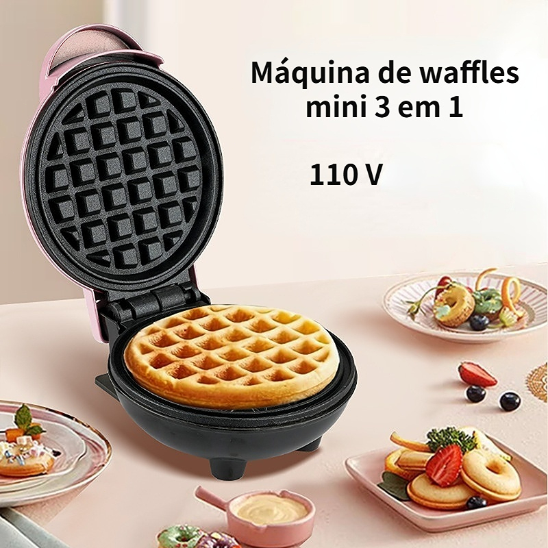 Máquina de waffles portátil três em um Mini máquina de café da manhã para cozinha 3 moldes
