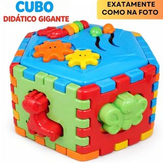 Brinquedo Educativo Infantil Cubo Interativo Encaixe Didático Formas Geométricas e Animais 2 Anos+