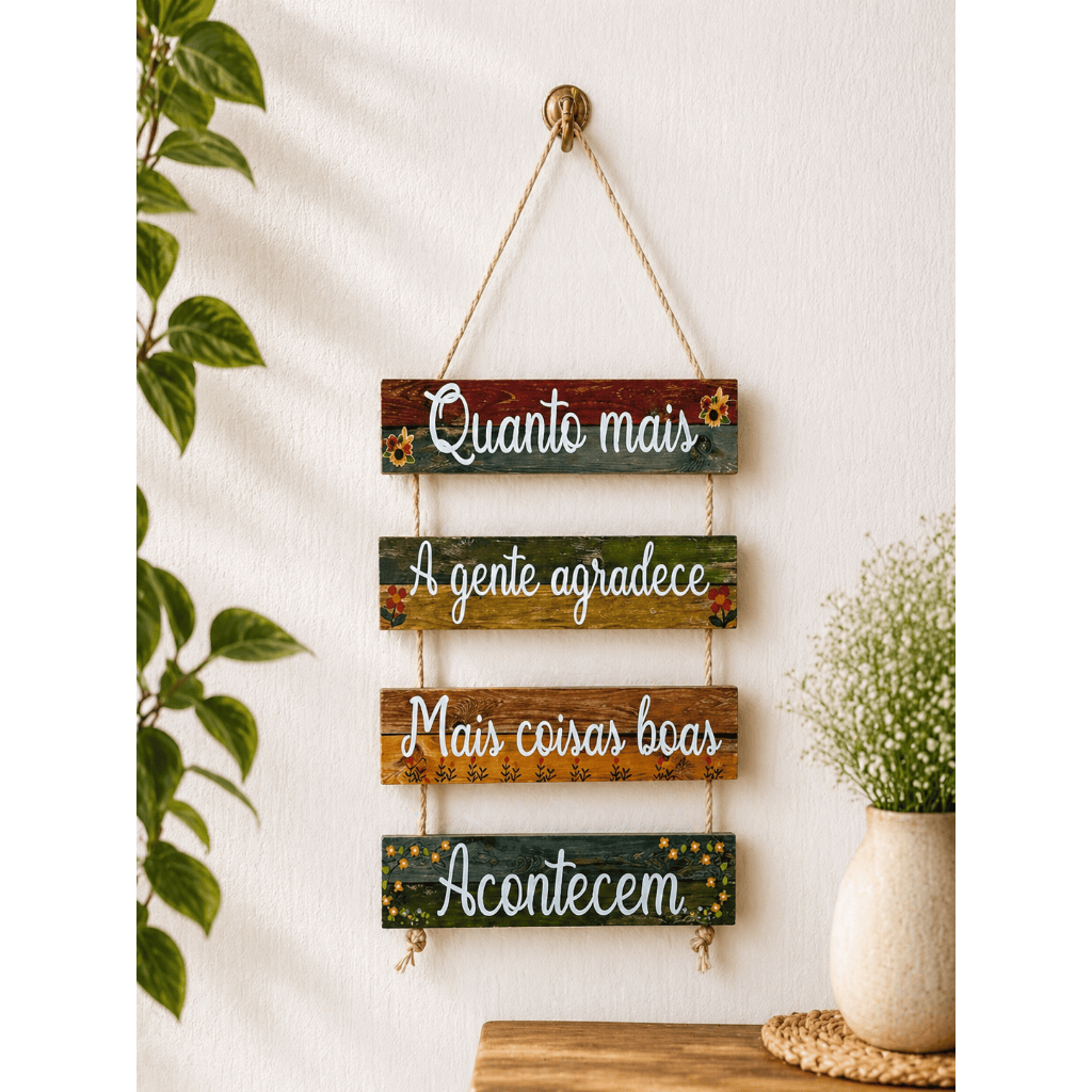 Placa Decorativa MDF – Frases - Quadro Para Parede | 19x50 | Com Corda de Sisal | Decoração Sala/Quarto