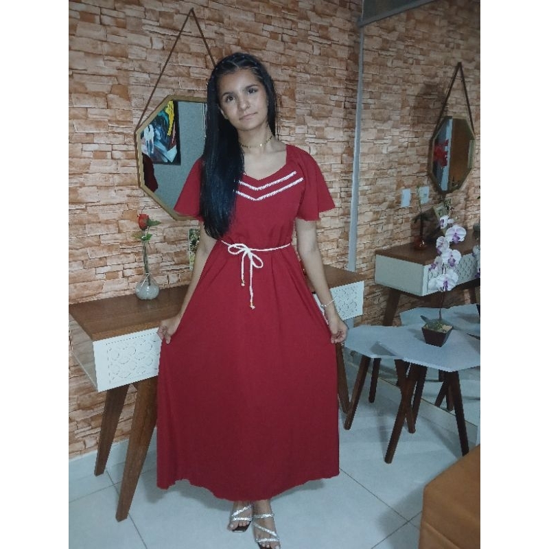 Vestido Para Meninas Godê Longo estampado Infantojuvenil Adolescentes Confortável Durável Para Festas Moda