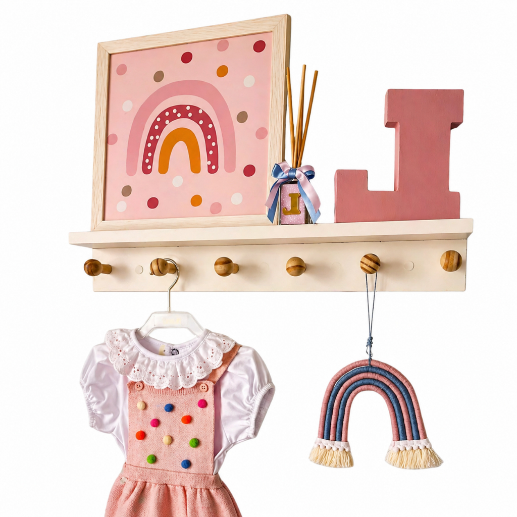 Suporte Cabideiro De Parede Porta Roupas 6 Ganchos 20kg + Prateleira Decorativa 100% MDF
