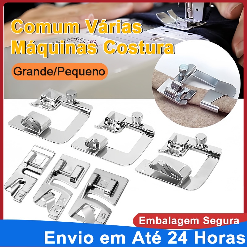 Kit 3 Calcadores Bainha Enrolada 3/4/6mm para Máquina Costura Doméstica Singer Brother Janome Universal