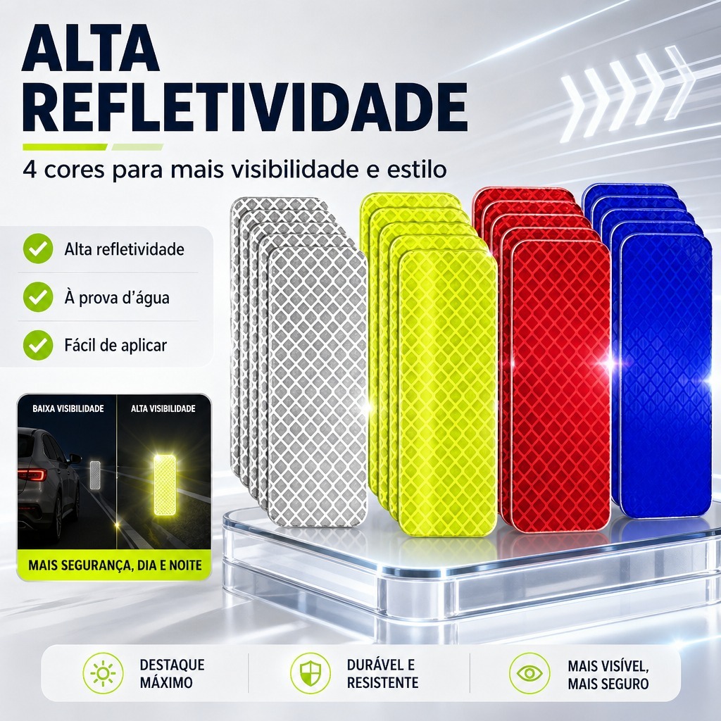 【Envio de São Paulo】10 Pcs Refletor 3*8cm para Carro e Moto, Faixa de Segurança Adesiva, Acessórios Externos