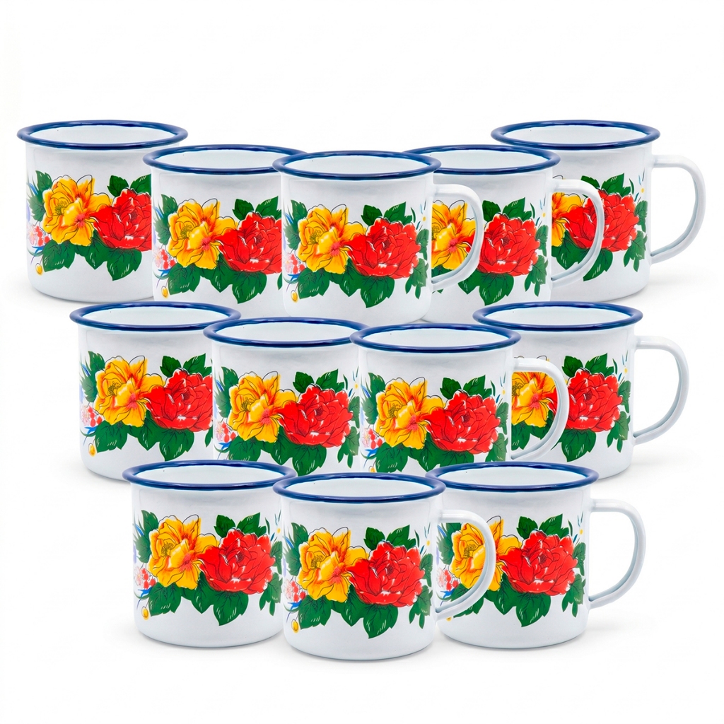 Kit 12 Caneca Esmaltada Branca N5 Agata 90ml Xicara Cafe Expresso Retro Fazenda Milla Lavavel