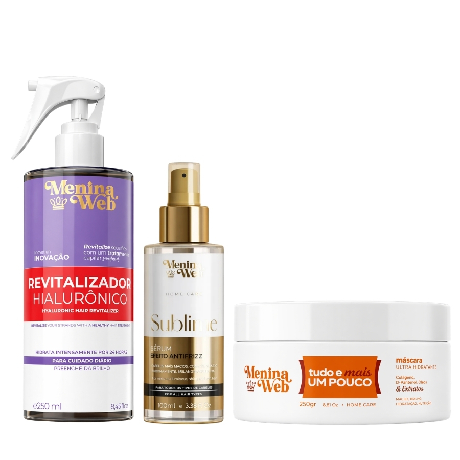 Kit Revitalizador Menina Web | Revitalizador Hialurônico+Máscara Hiper Hidratante+Óleo Sublime Light