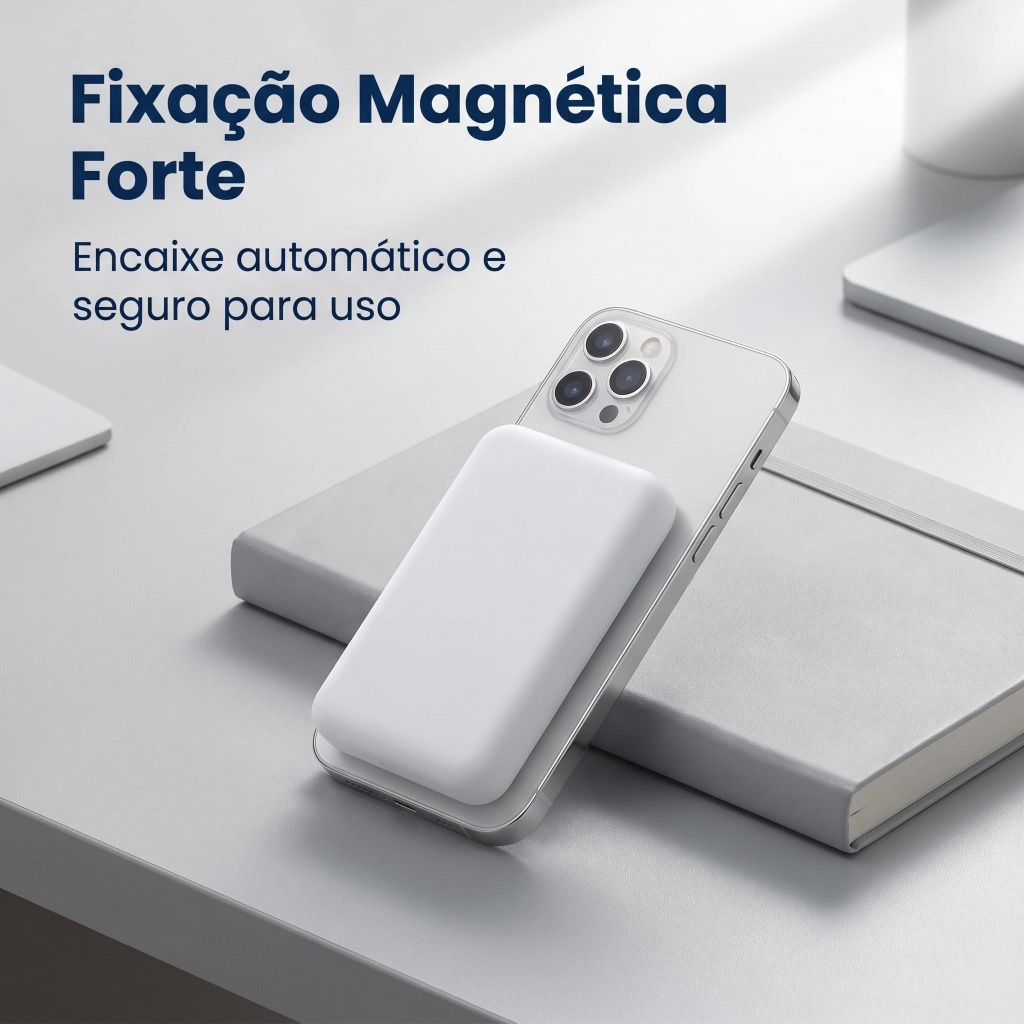 Power Bank MagSafe Portátil Sem Fio 10000mAh para iPhone / Android – Carregamento por Indução, Compacto e Rápido