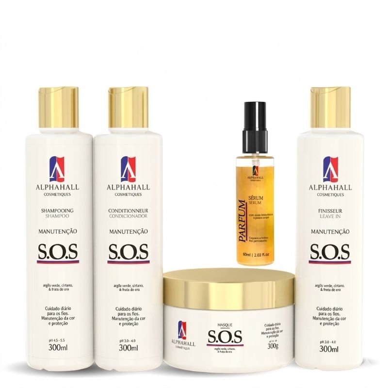 Kit SOS Manutenção Capilar Completo Profissional Alphahall Hidratação e Reconstrução para Cabelos Danificados