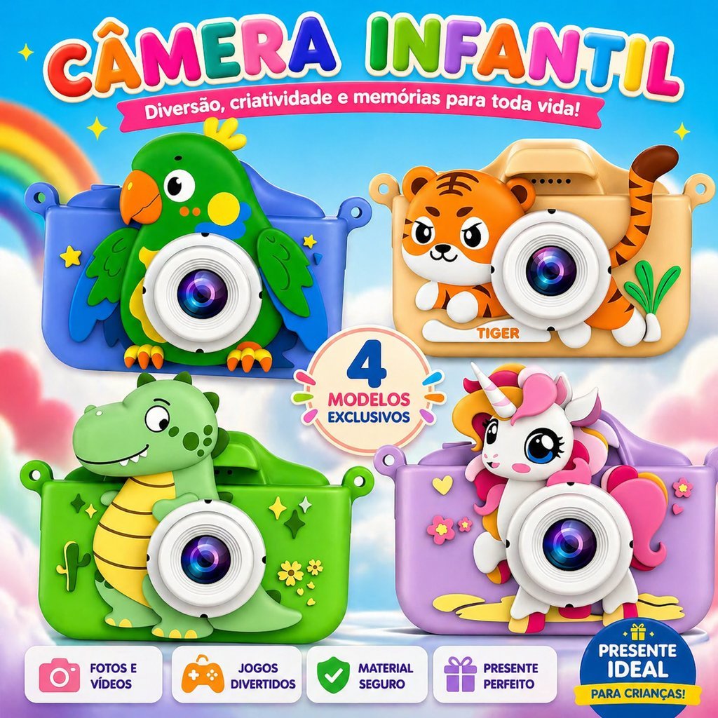 Câmera Infantil Digital Com Tela Fotos Vídeos Jogos Brinquedo Educativo Presente