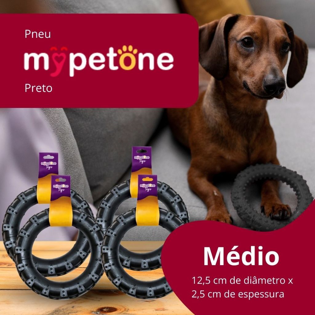 4 Pneu Mordedor de Borracha MyPetOne Médio Para Cachorro Brinquedo Resistente Pet