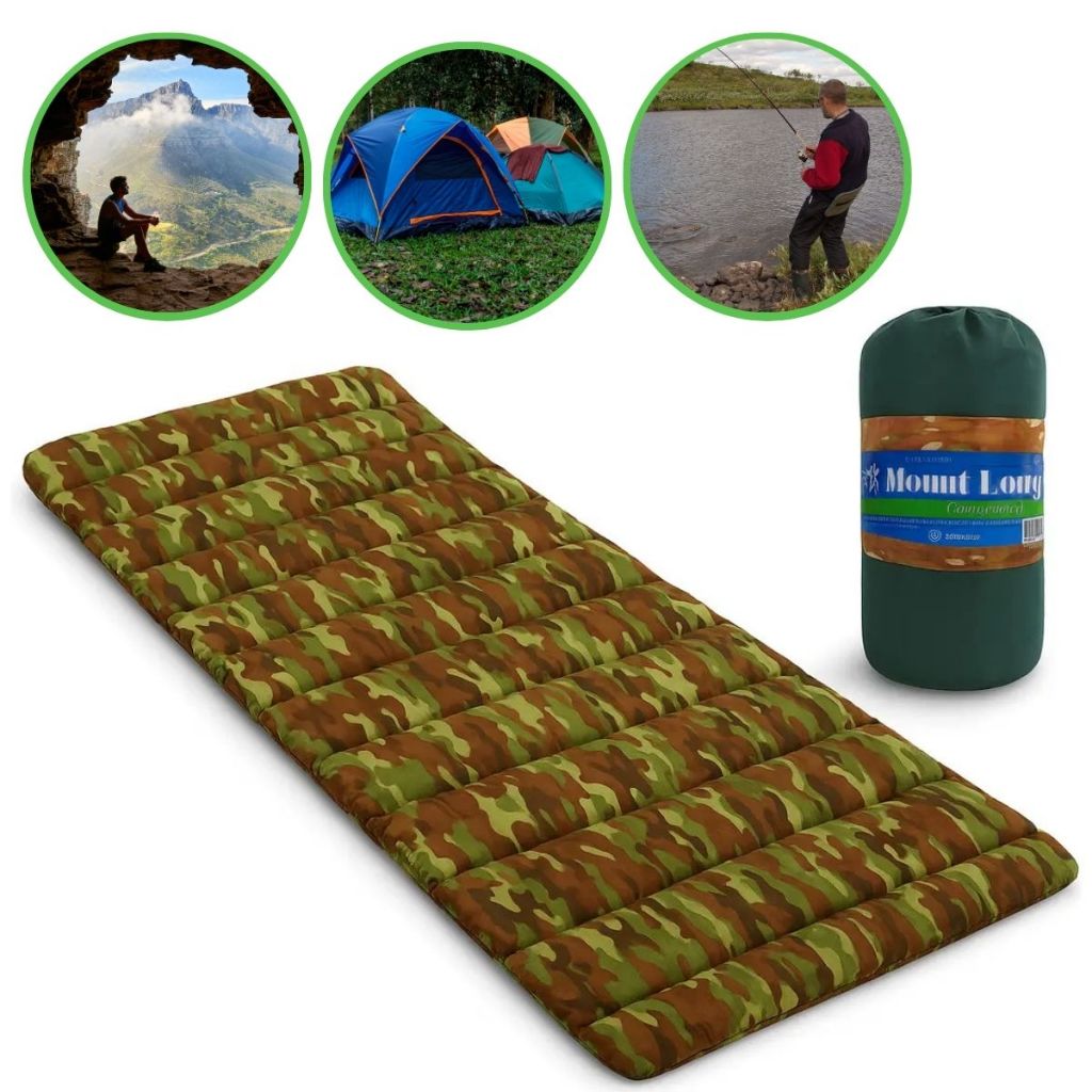 Colchonete Camping Camuflado Saco De Dormir Pesca Acampamento Retiro Trilha C/ Saco De Transporte Mochila Hezzo Hometech