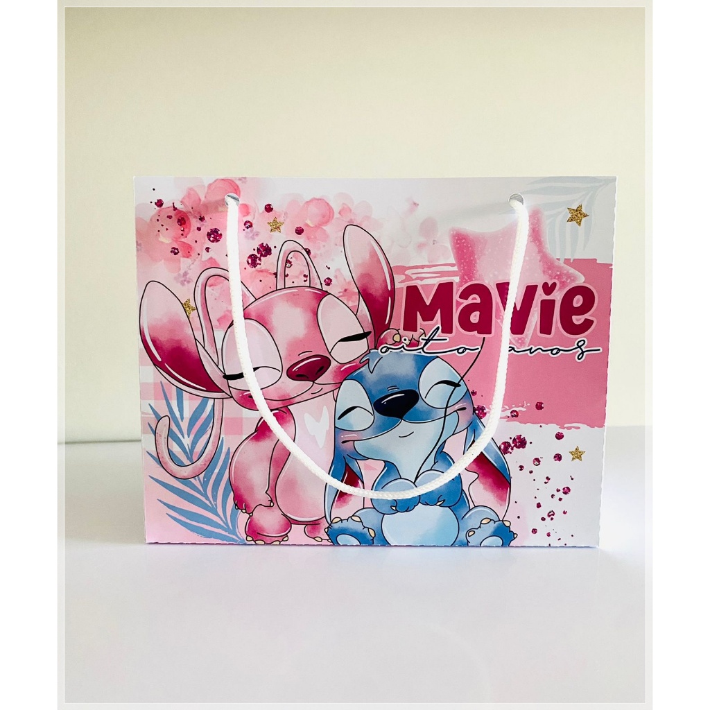 sacolinha pegue e monte stitch e angel-sacolinha personalizada-lembrancinha personalizada-festa personalizada