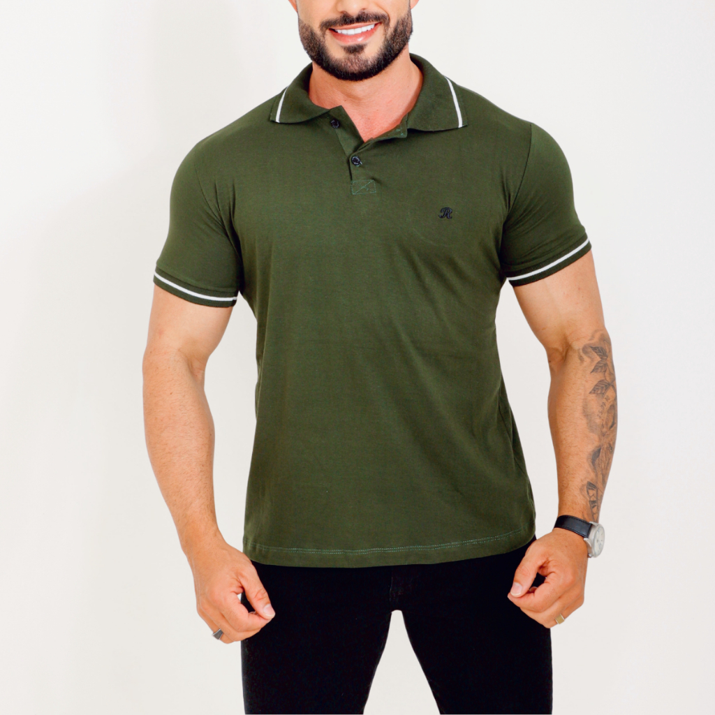 Camisa Gola Polo Moda Masculina 100% Algodão Fio 30 Slim Fit Camiseta Básica De Alta Qualidade Estilosa Cores Diversas